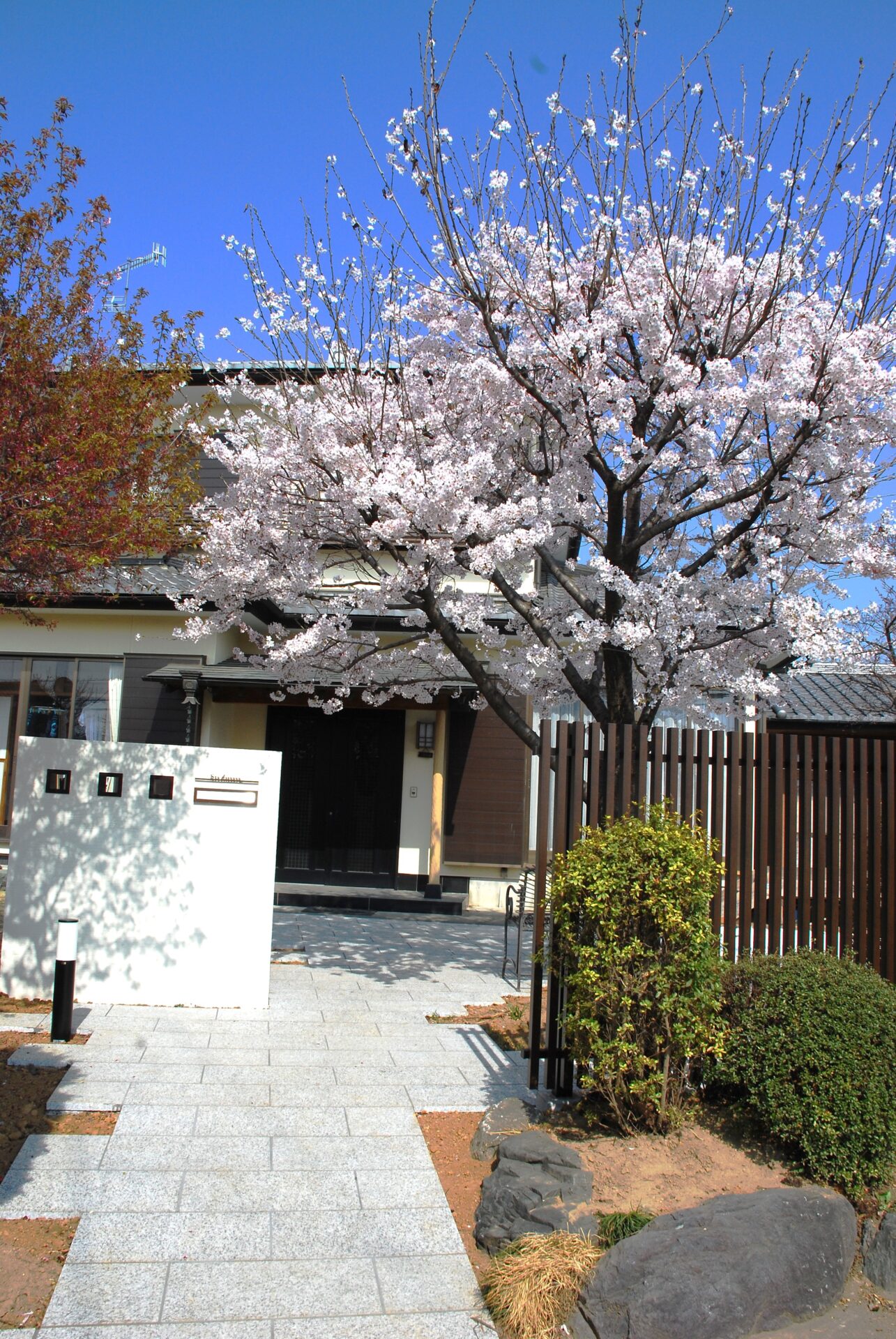 深谷市　桜の木をメインに御影石を使用した和モダンな外構の正面